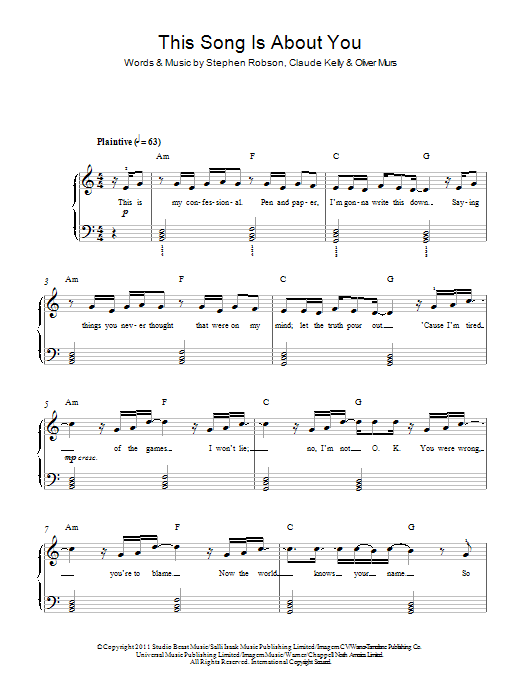 Olly Murs This Song Is About You Sheet Music Notes & Chords for Beginner Piano - Download or Print PDF