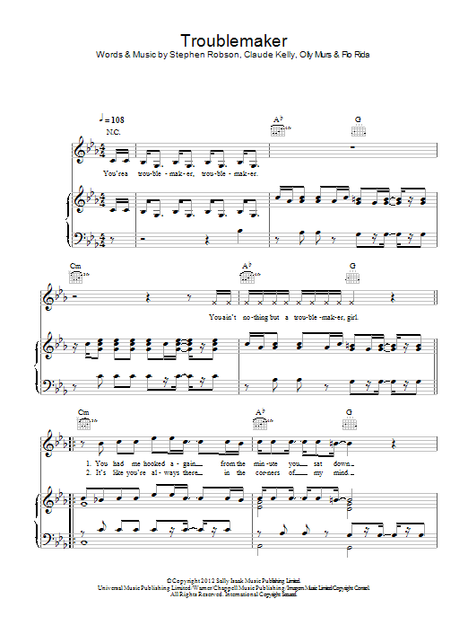 Olly Murs Troublemaker Sheet Music Notes & Chords for Easy Piano - Download or Print PDF