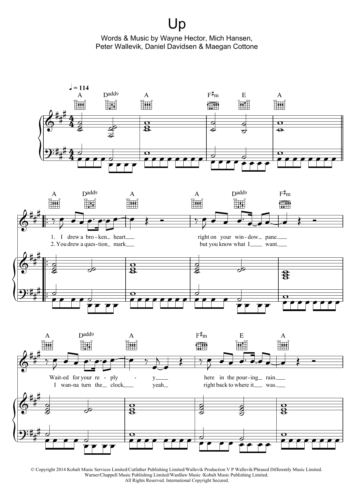 Olly Murs Up (feat. Demi Lovato) Sheet Music Notes & Chords for Piano, Vocal & Guitar - Download or Print PDF