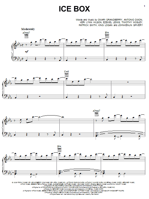 Omarion Ice Box Sheet Music Notes & Chords for Piano, Vocal & Guitar (Right-Hand Melody) - Download or Print PDF
