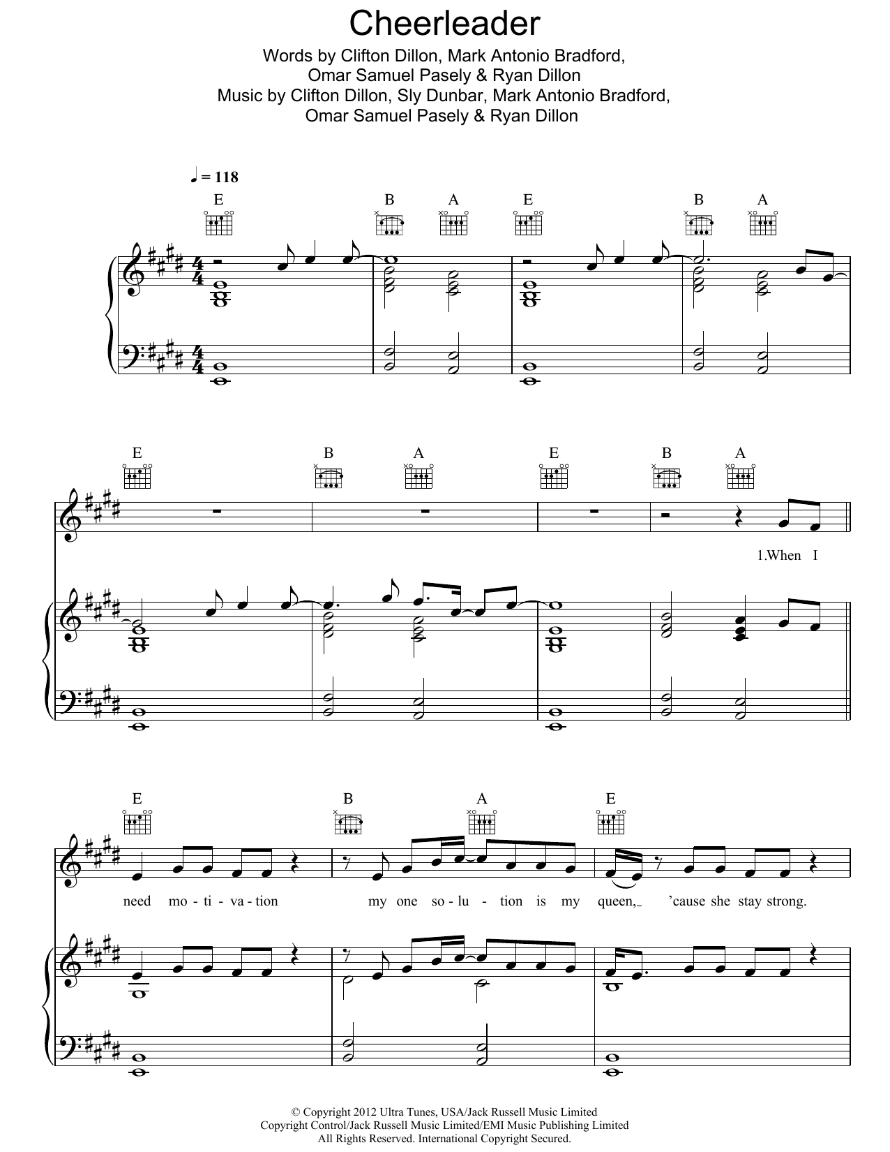 Omi Cheerleader Sheet Music Notes & Chords for Guitar Chords/Lyrics - Download or Print PDF