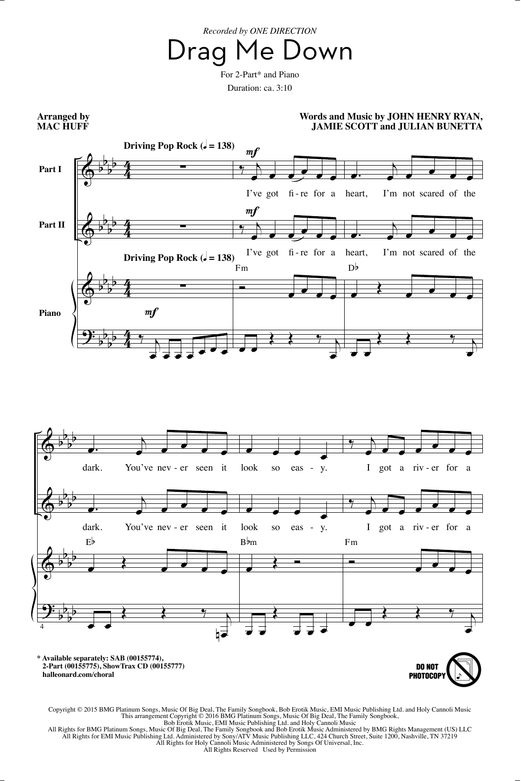 One Direction Drag Me Down (arr. Mac Huff) Sheet Music Notes & Chords for SAB - Download or Print PDF