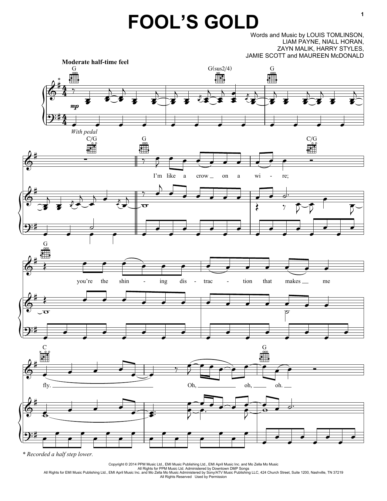 One Direction Fool's Gold Sheet Music Notes & Chords for Piano, Vocal & Guitar (Right-Hand Melody) - Download or Print PDF