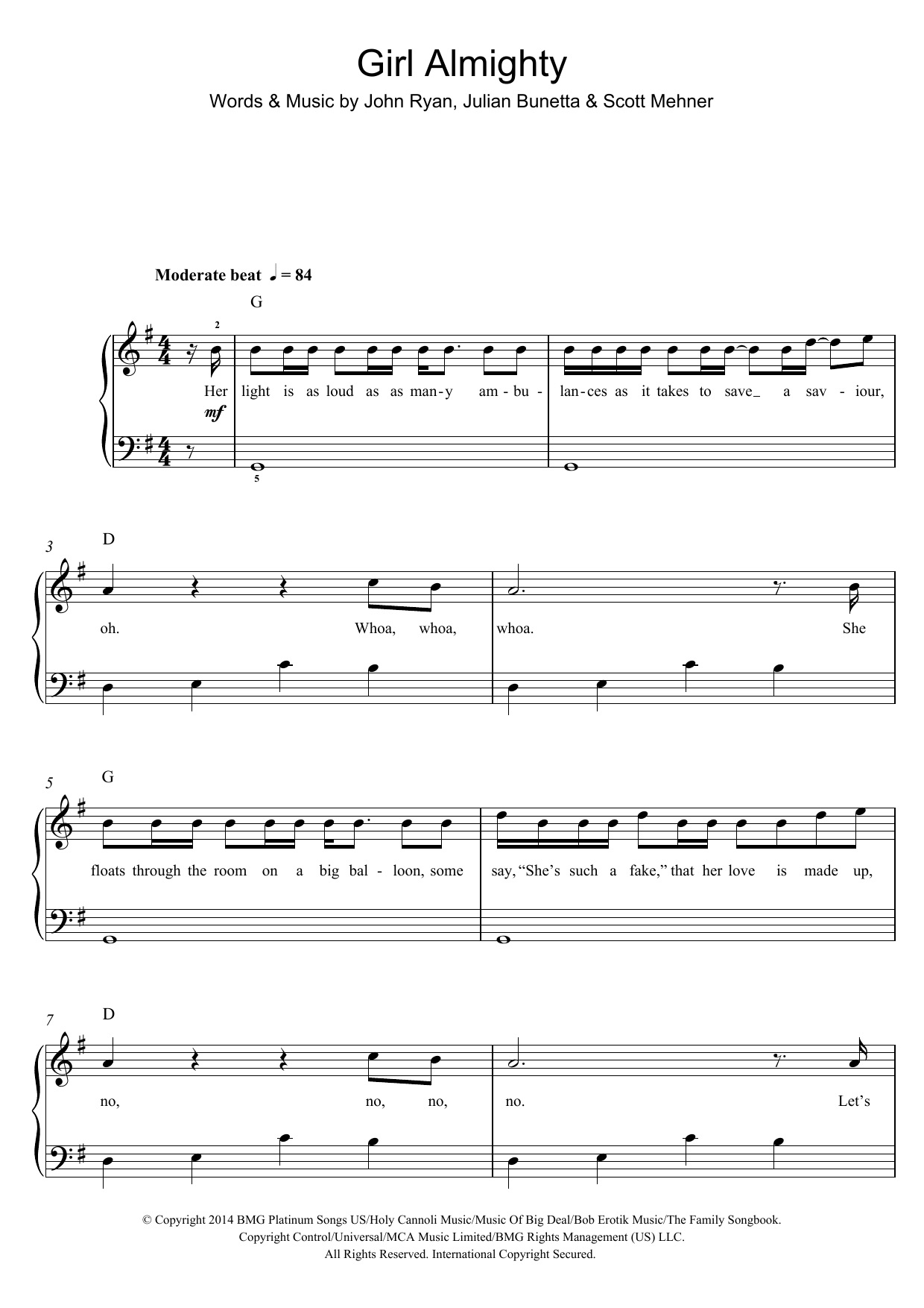 One Direction Girl Almighty Sheet Music Notes & Chords for Piano, Vocal & Guitar (Right-Hand Melody) - Download or Print PDF