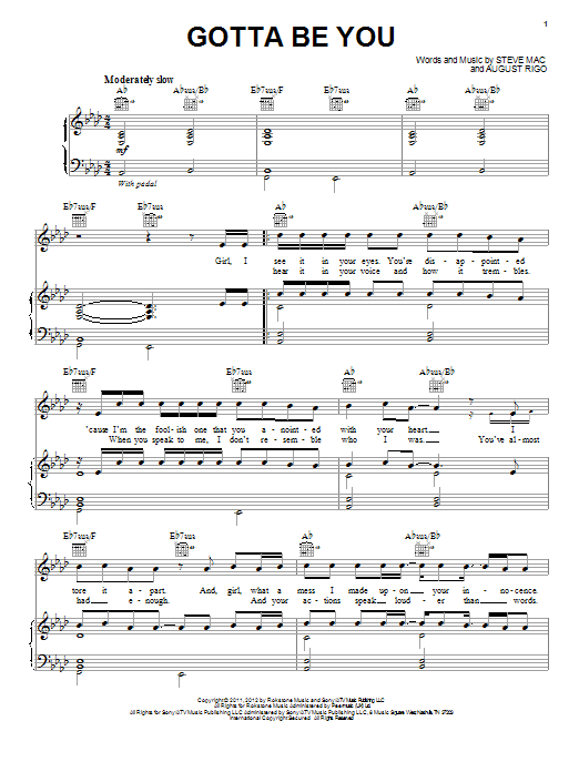 One Direction Gotta Be You Sheet Music Notes & Chords for Piano, Vocal & Guitar (Right-Hand Melody) - Download or Print PDF
