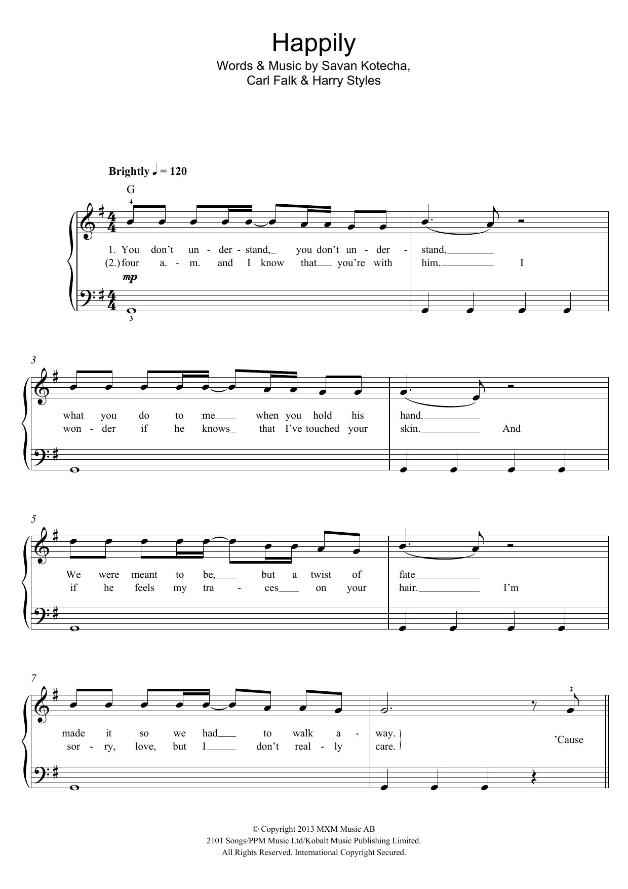 One Direction Happily Sheet Music Notes & Chords for Easy Guitar Tab - Download or Print PDF