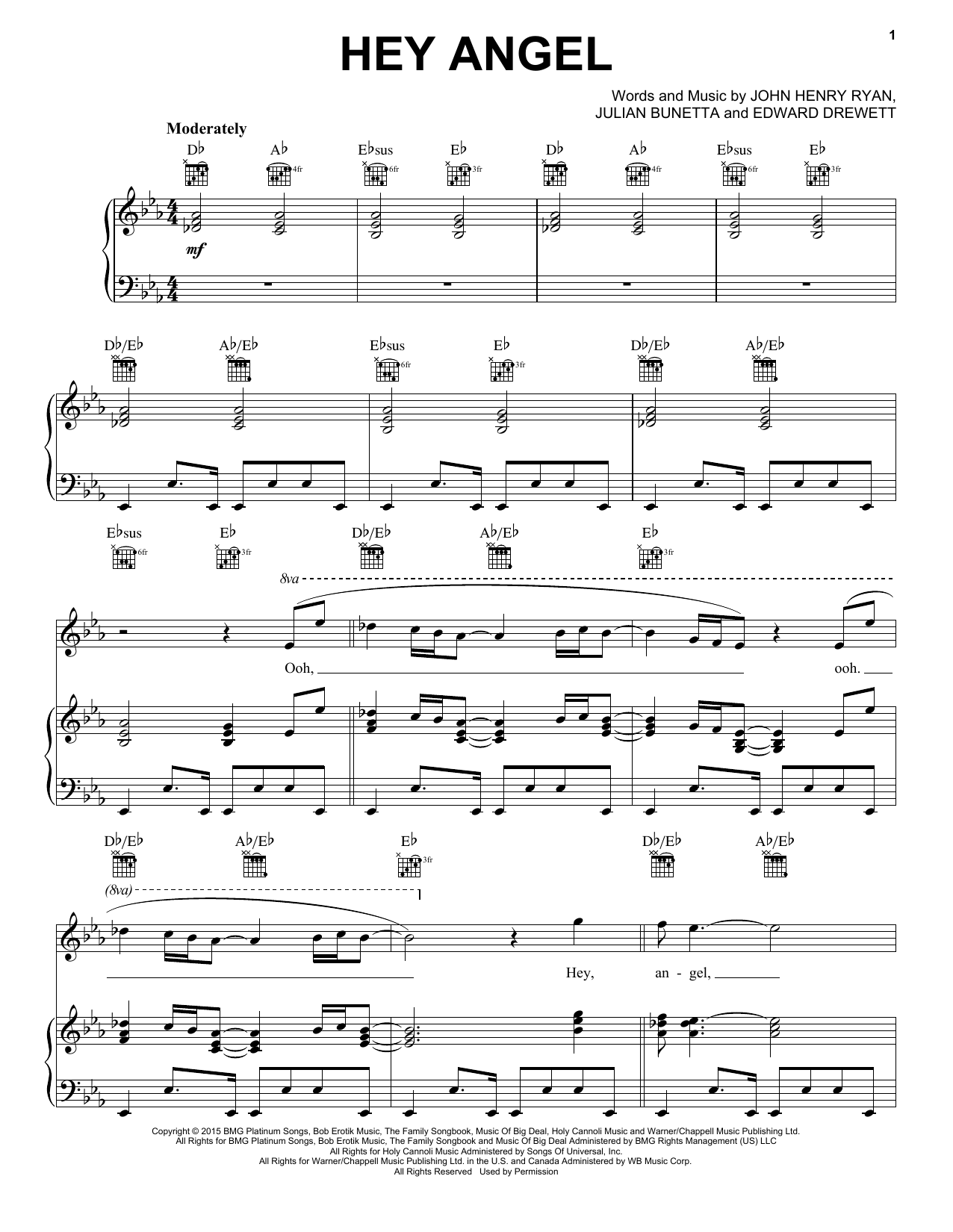 One Direction Hey Angel Sheet Music Notes & Chords for Piano, Vocal & Guitar (Right-Hand Melody) - Download or Print PDF