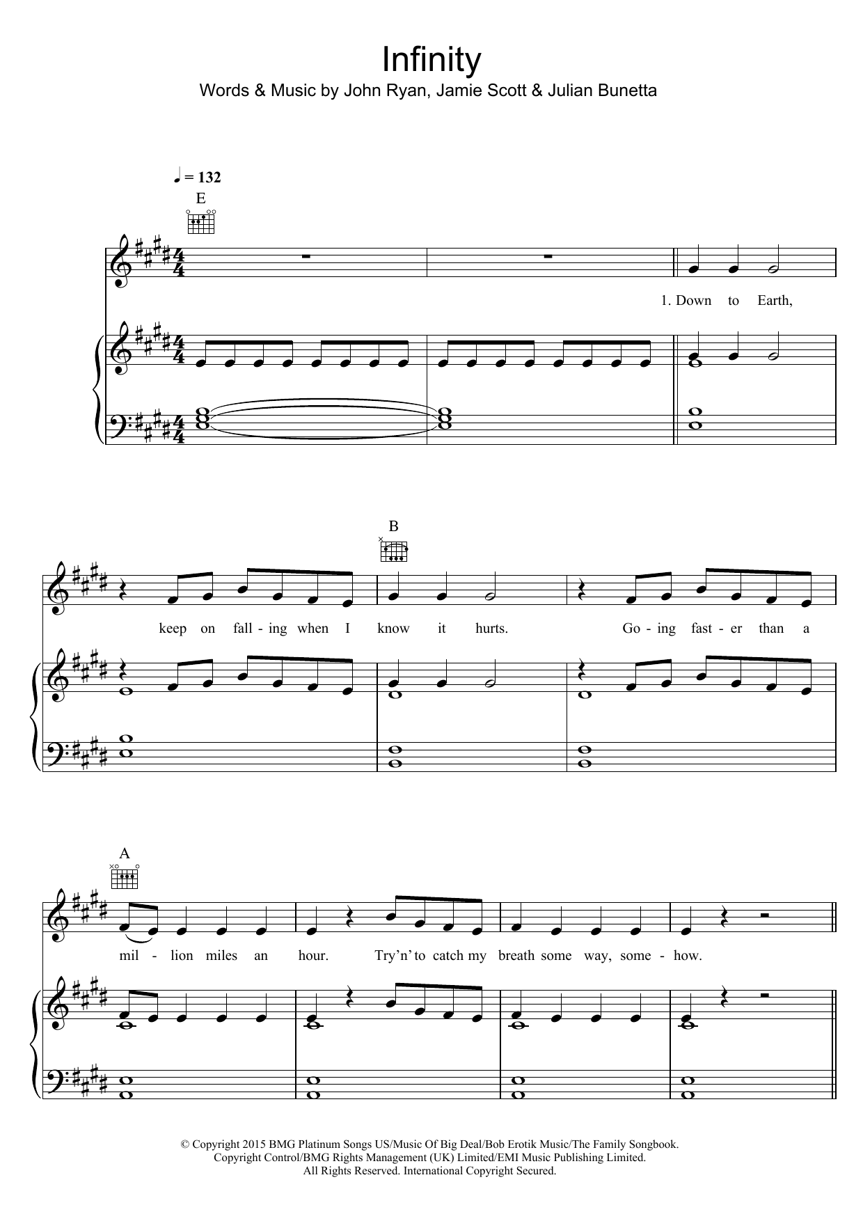 One Direction Infinity Sheet Music Notes & Chords for Piano, Vocal & Guitar (Right-Hand Melody) - Download or Print PDF