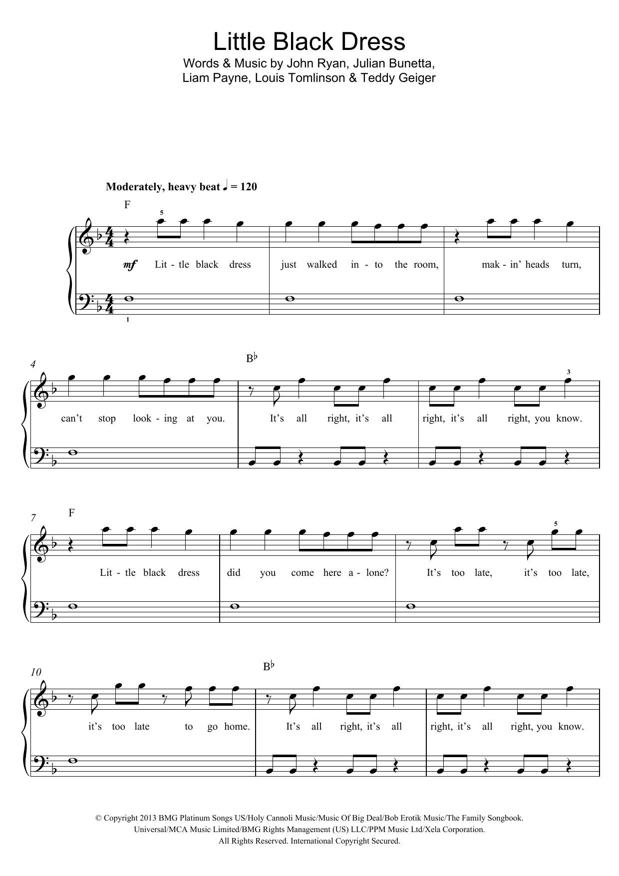 One Direction Little Black Dress Sheet Music Notes & Chords for Beginner Piano - Download or Print PDF