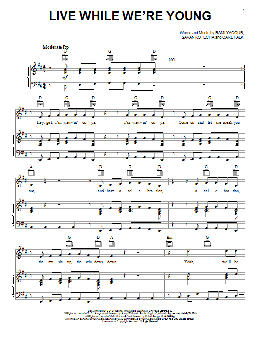 One Direction Live While We're Young Sheet Music Notes & Chords for Piano - Download or Print PDF