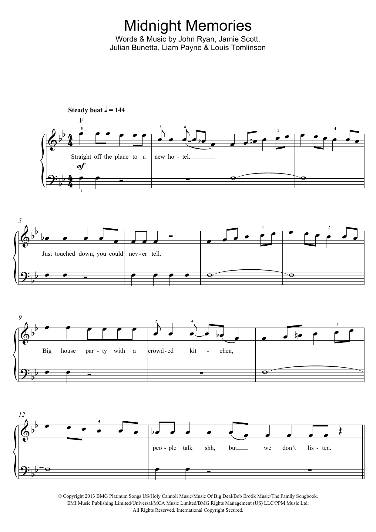 One Direction Midnight Memories Sheet Music Notes & Chords for Piano, Vocal & Guitar (Right-Hand Melody) - Download or Print PDF