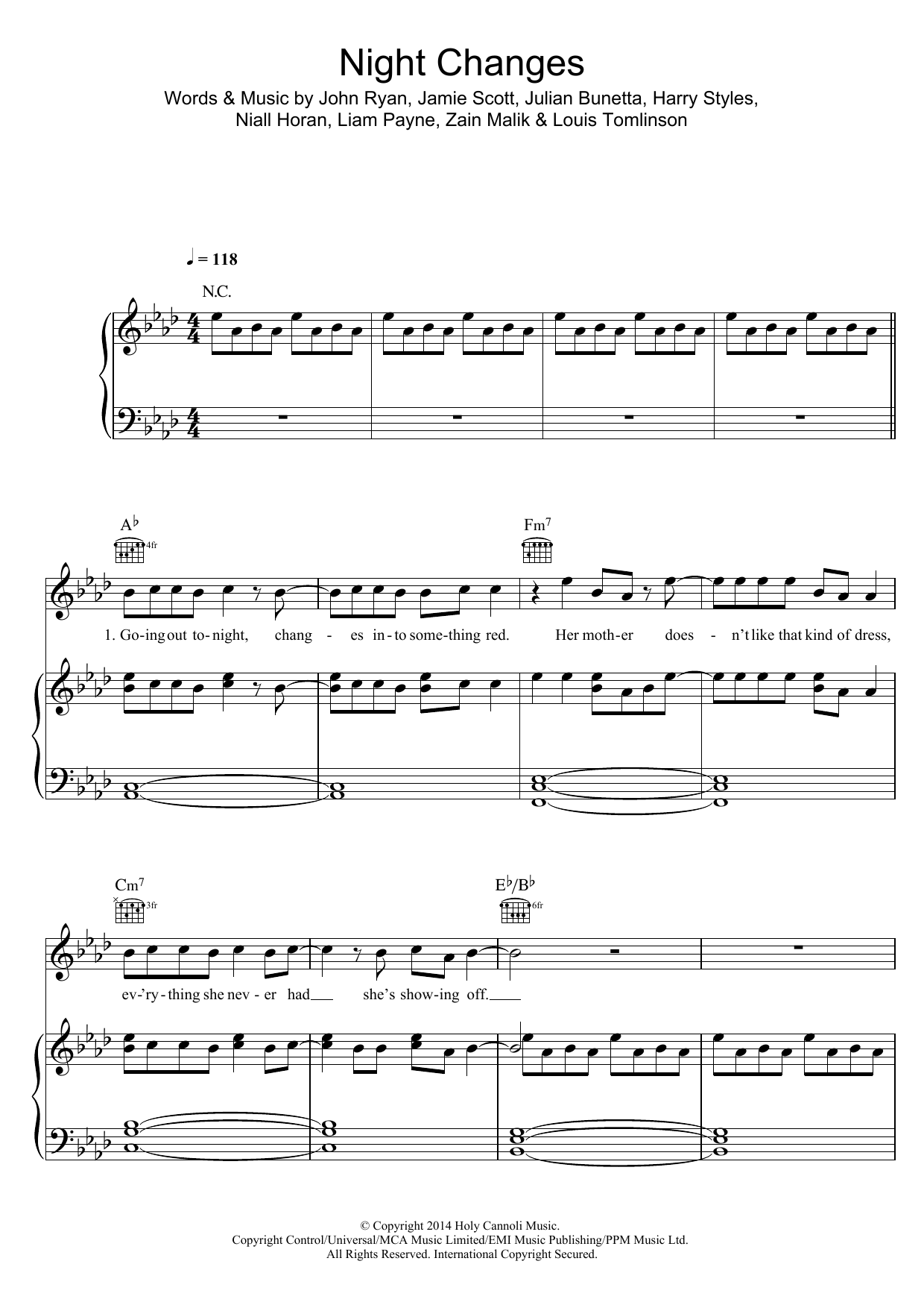 One Direction Night Changes Sheet Music Notes & Chords for 5-Finger Piano - Download or Print PDF