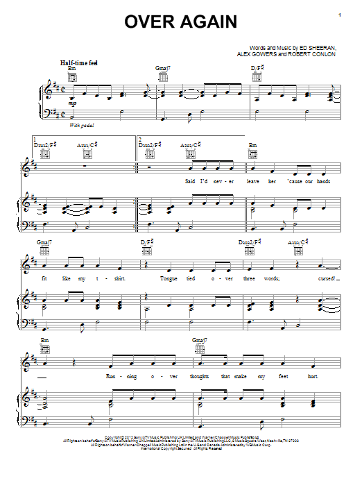 One Direction Over Again Sheet Music Notes & Chords for Piano, Vocal & Guitar (Right-Hand Melody) - Download or Print PDF