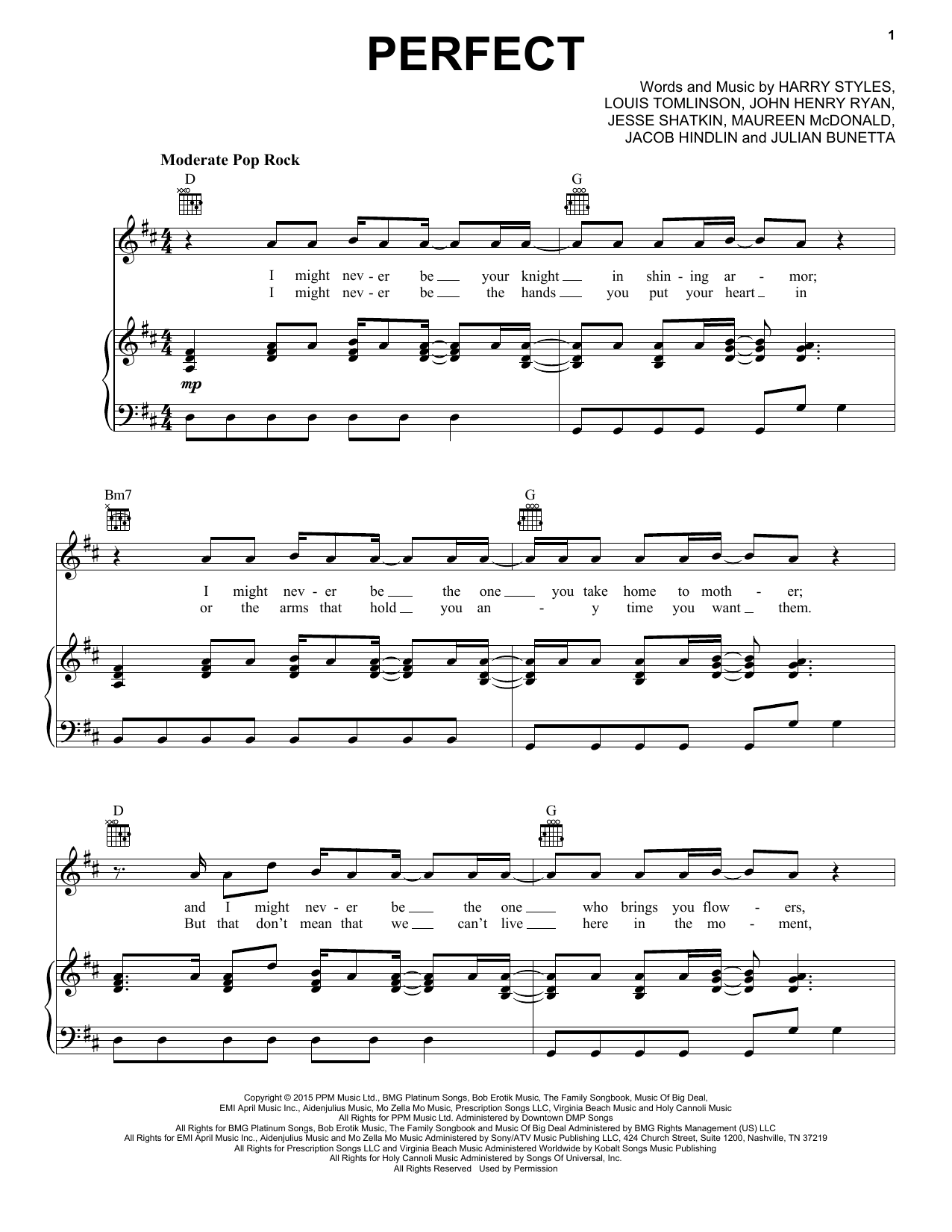 One Direction Perfect Sheet Music Notes & Chords for Big Note Piano - Download or Print PDF