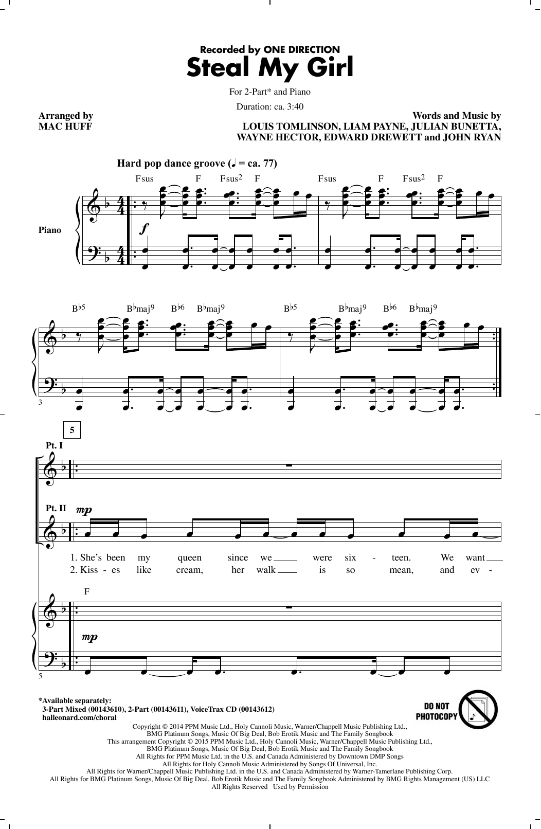 One Direction Steal My Girl (arr. Mac Huff) Sheet Music Notes & Chords for 2-Part Choir - Download or Print PDF
