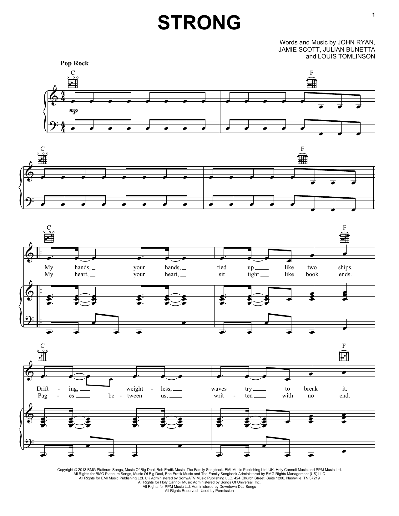 One Direction Strong Sheet Music Notes & Chords for Easy Guitar Tab - Download or Print PDF