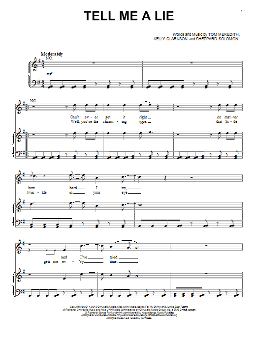 One Direction Tell Me A Lie Sheet Music Notes & Chords for Easy Piano - Download or Print PDF