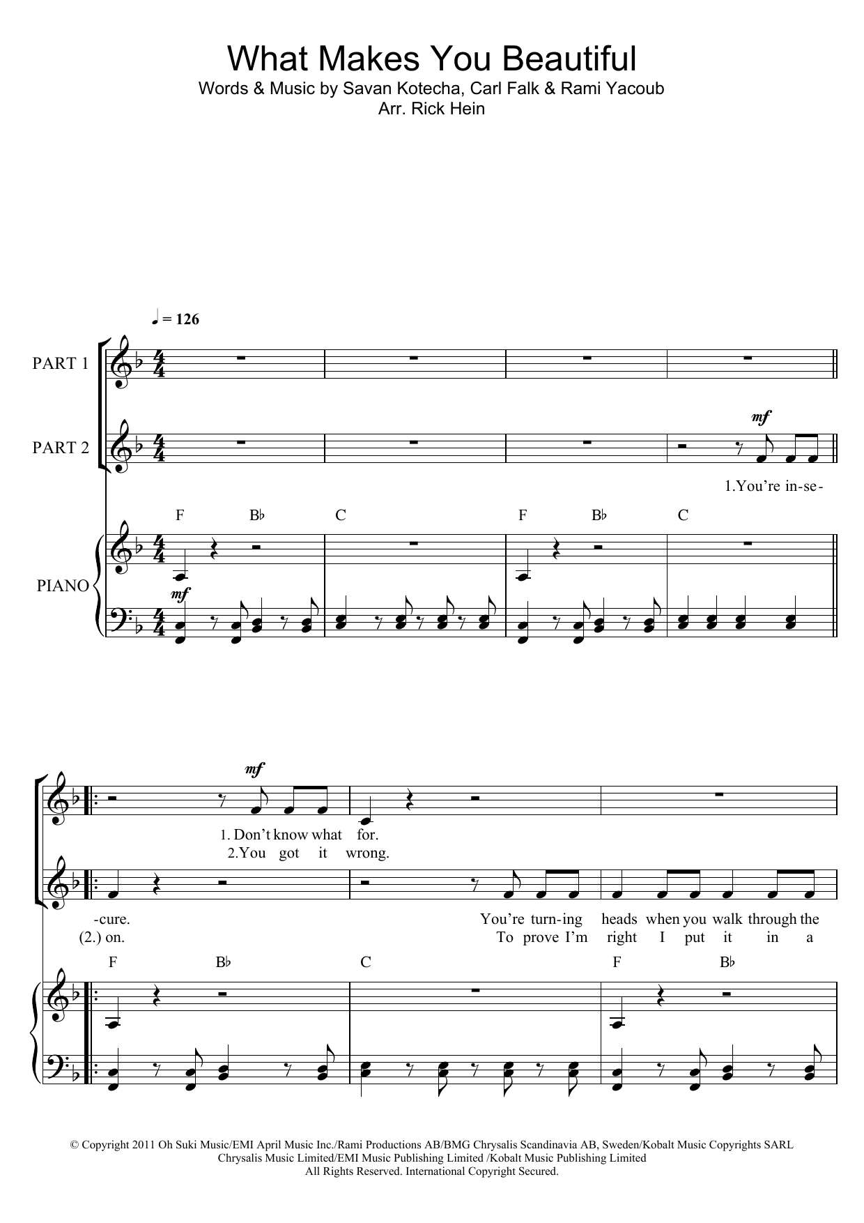 One Direction What Makes You Beautiful (arr. Rick Hein) Sheet Music Notes & Chords for 2-Part Choir - Download or Print PDF