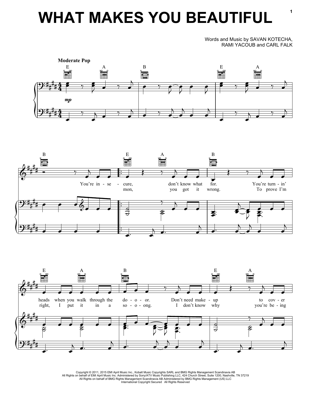 One Direction What Makes You Beautiful Sheet Music Notes & Chords for Alto Saxophone - Download or Print PDF