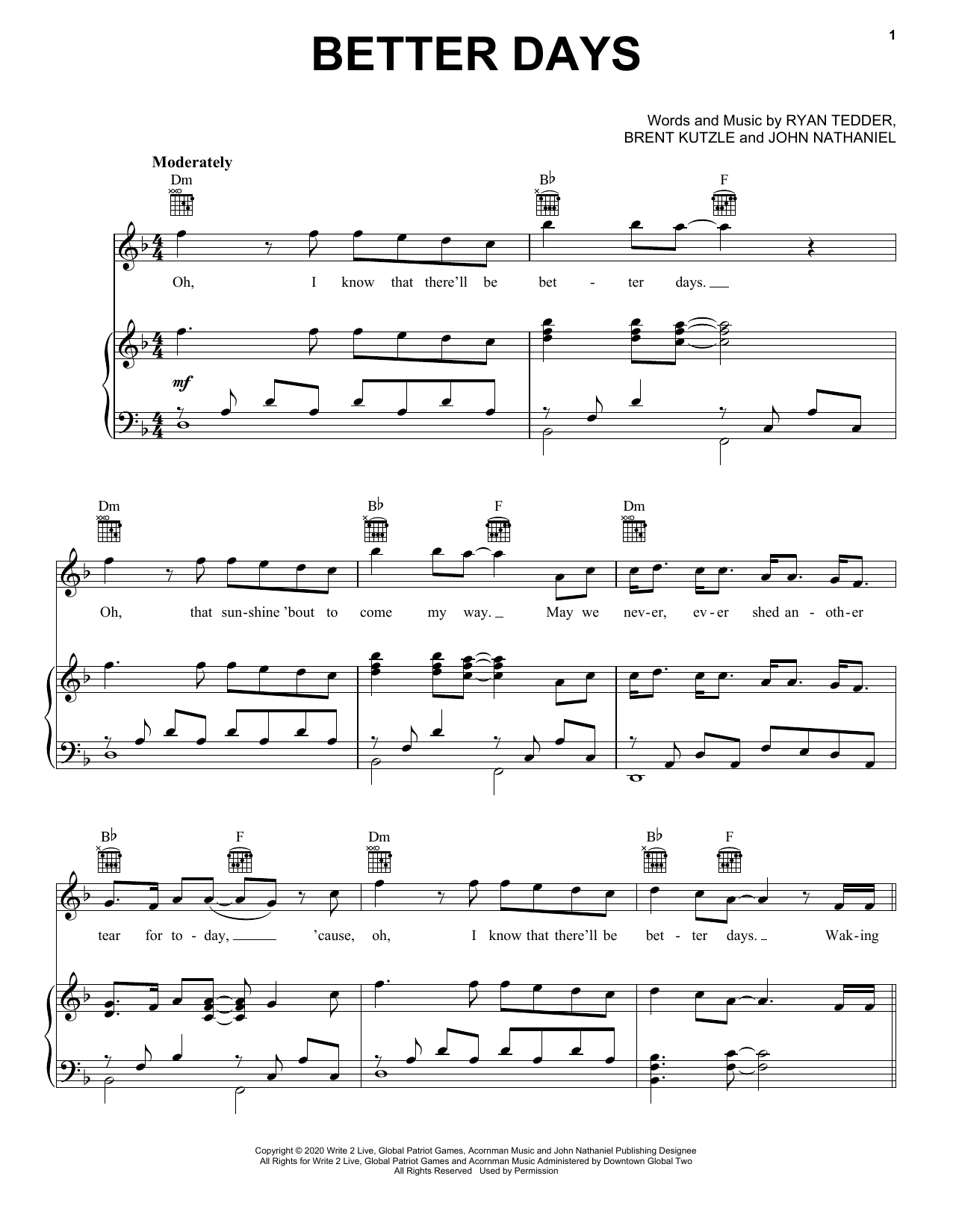 OneRepublic Better Days Sheet Music Notes & Chords for Easy Piano - Download or Print PDF