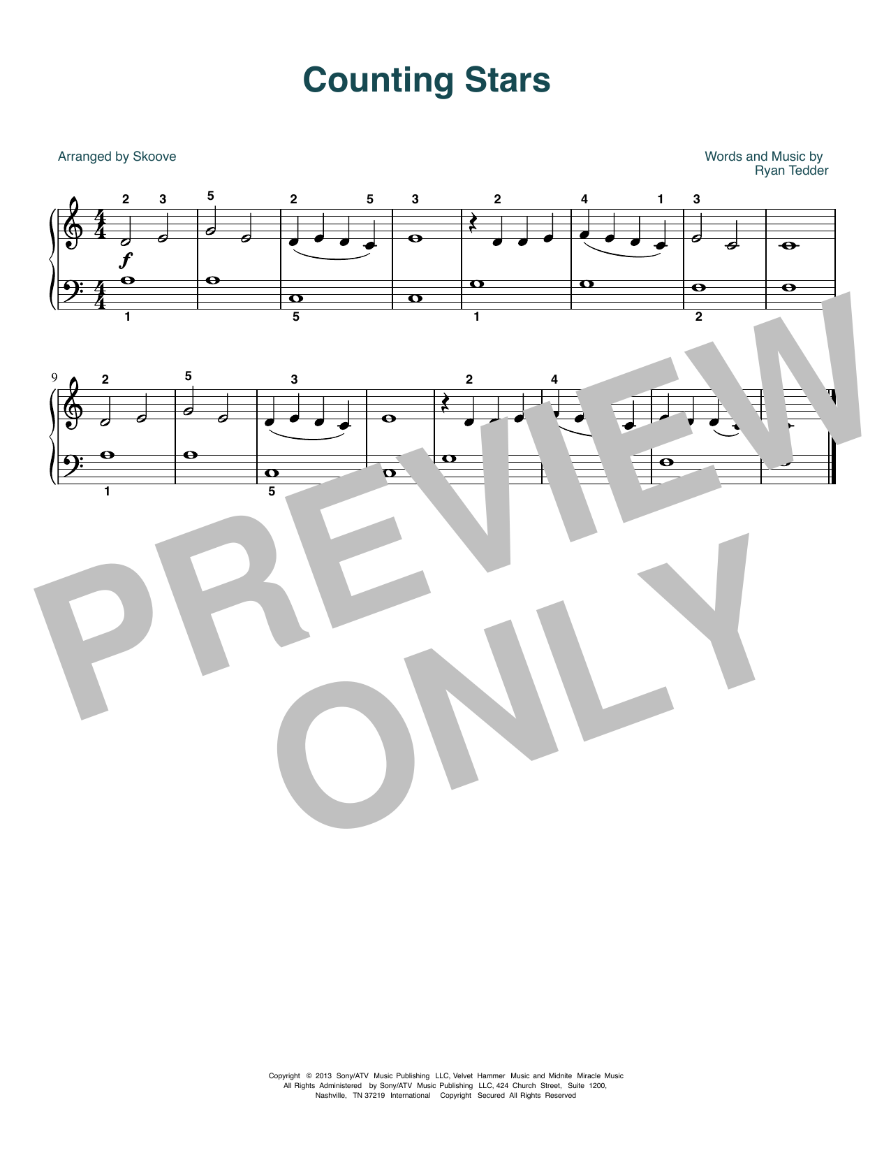 OneRepublic Counting Stars (arr. Skoove) Sheet Music Notes & Chords for Beginner Piano (Abridged) - Download or Print PDF