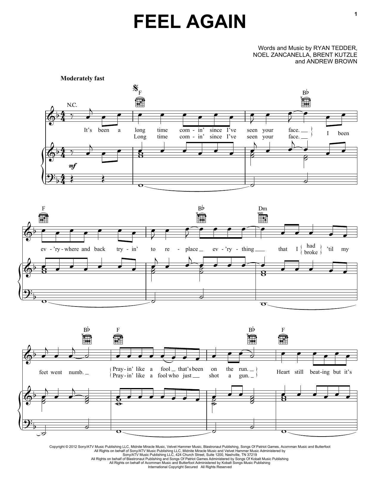 OneRepublic Feel Again Sheet Music Notes & Chords for Easy Piano - Download or Print PDF