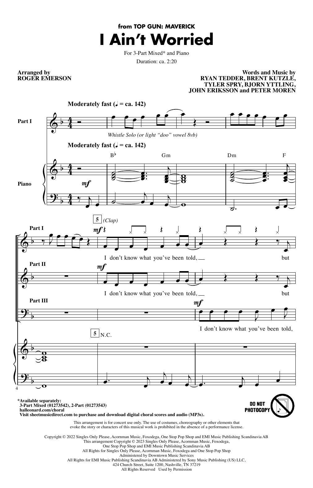 OneRepublic I Ain't Worried (arr. Roger Emerson) Sheet Music Notes & Chords for 2-Part Choir - Download or Print PDF
