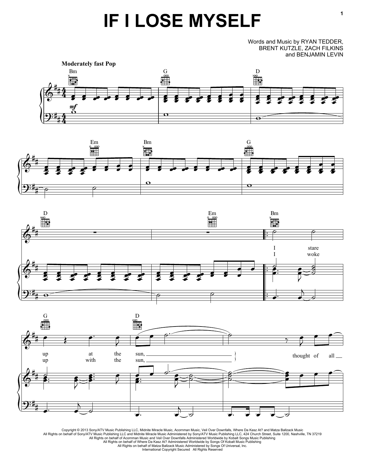 OneRepublic If I Lose Myself Sheet Music Notes & Chords for Piano, Vocal & Guitar (Right-Hand Melody) - Download or Print PDF