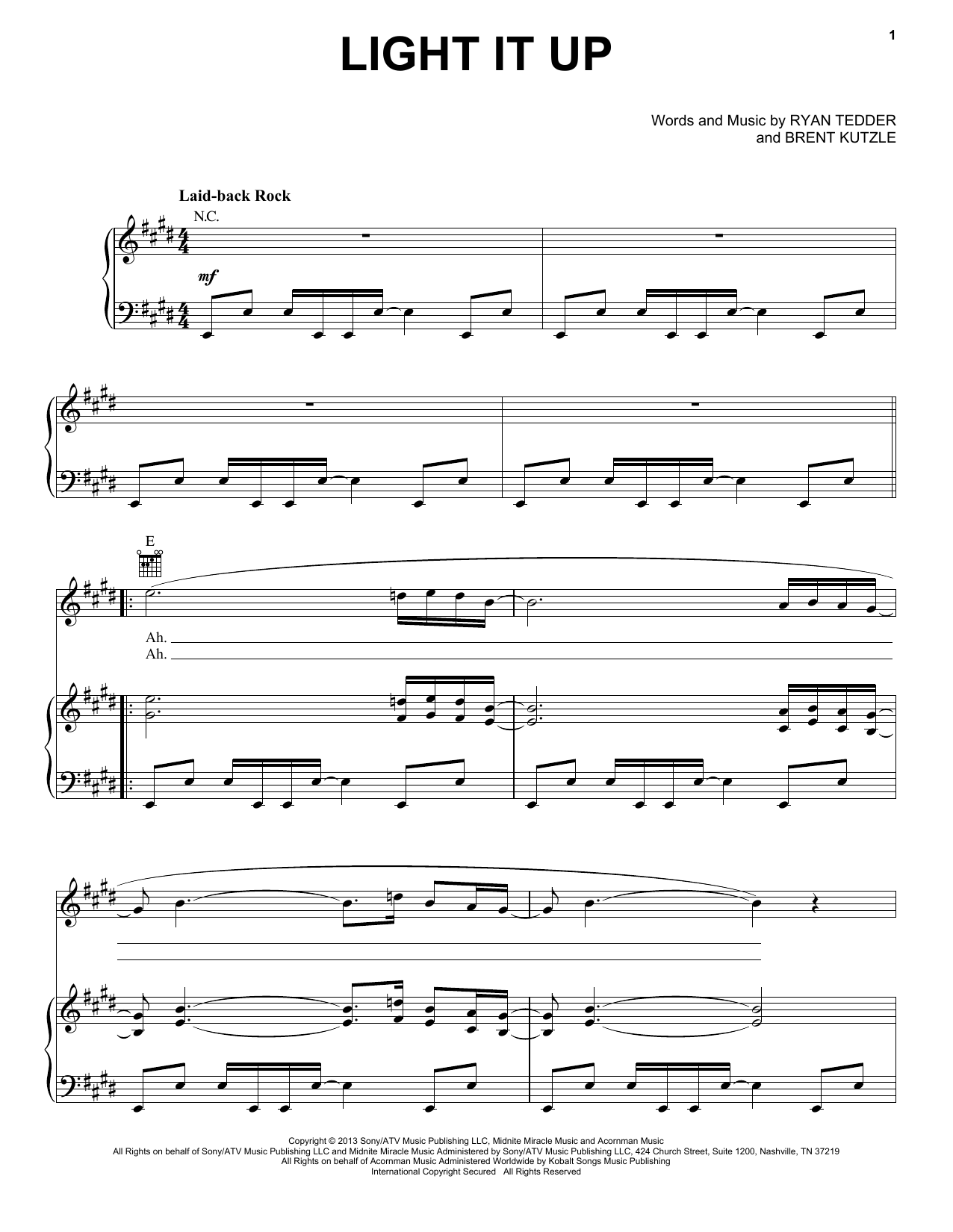 OneRepublic Light It Up Sheet Music Notes & Chords for Piano, Vocal & Guitar (Right-Hand Melody) - Download or Print PDF