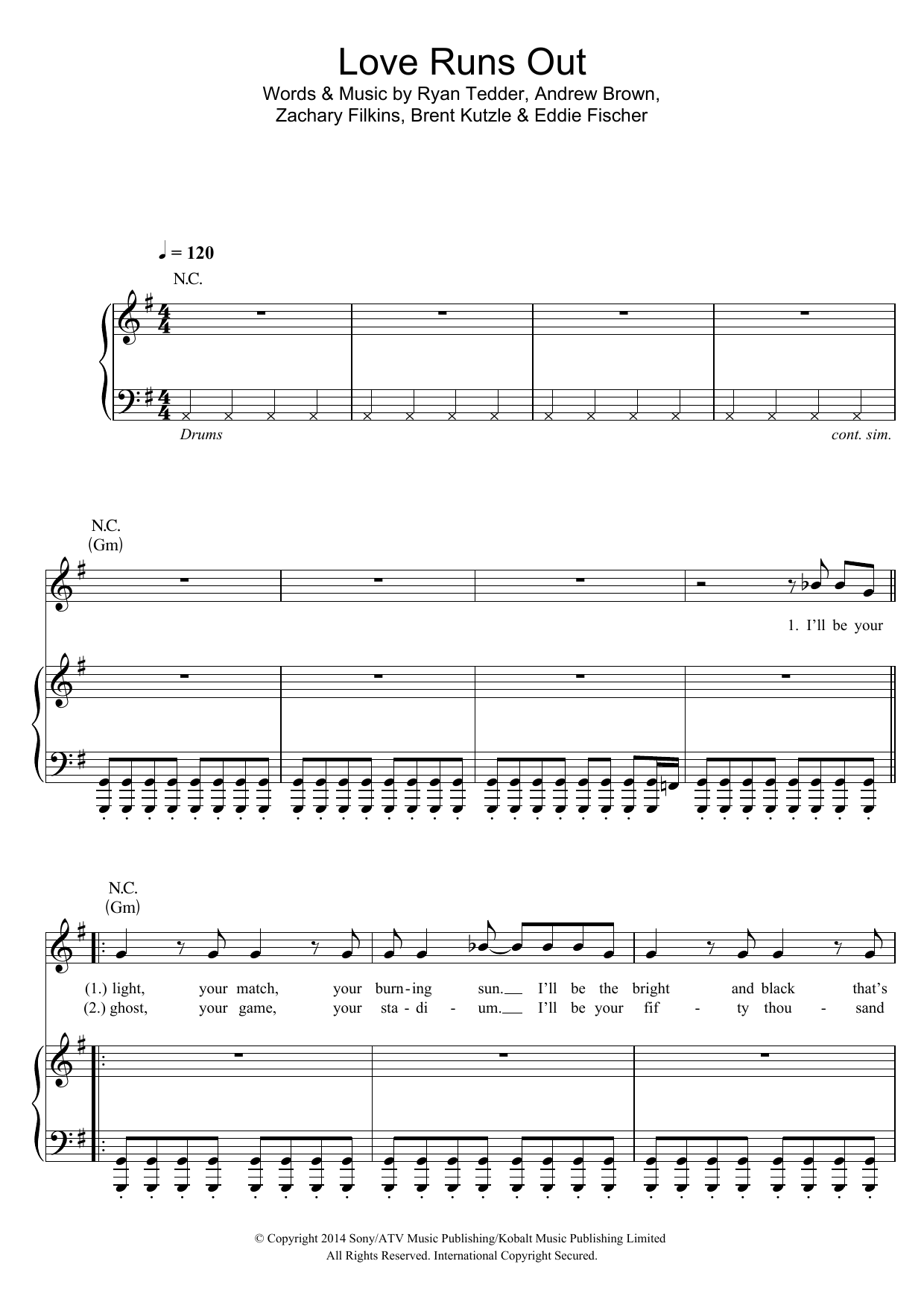 OneRepublic Love Runs Out Sheet Music Notes & Chords for VLNDT - Download or Print PDF