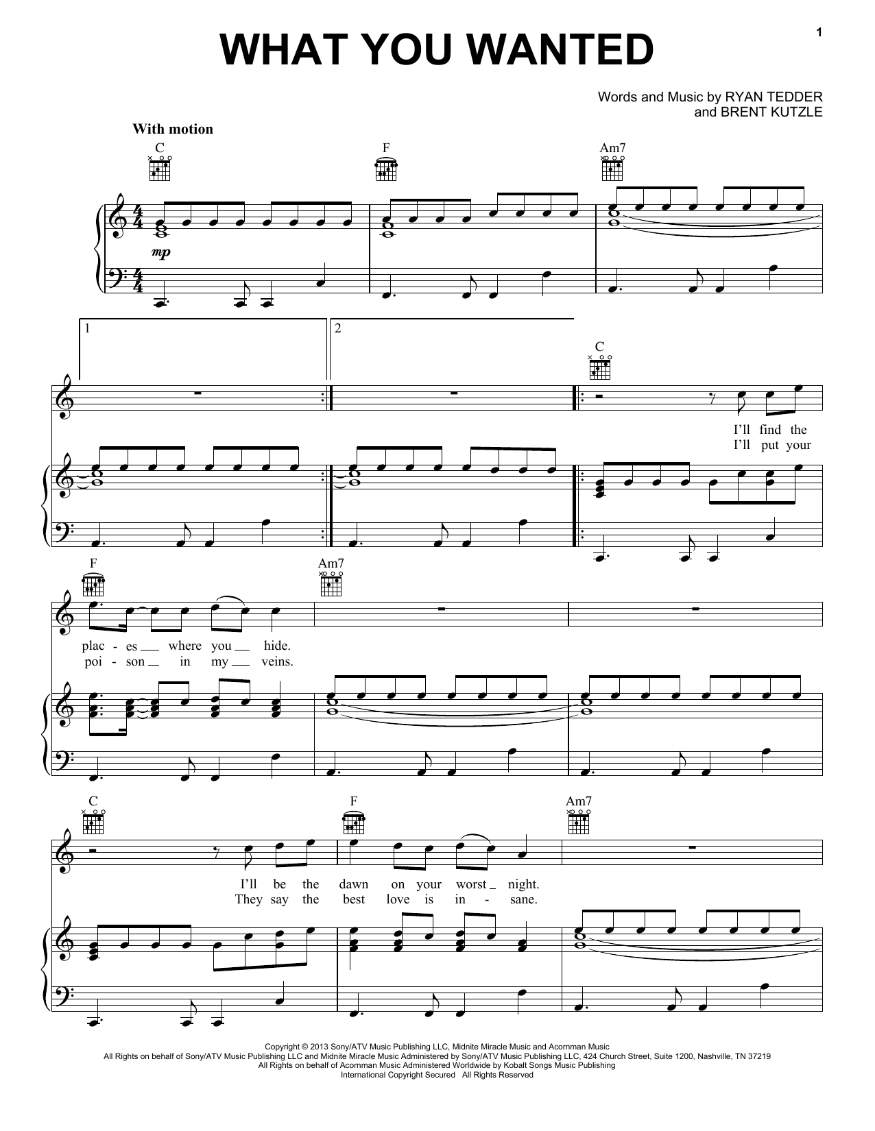 OneRepublic What You Wanted Sheet Music Notes & Chords for Piano, Vocal & Guitar (Right-Hand Melody) - Download or Print PDF
