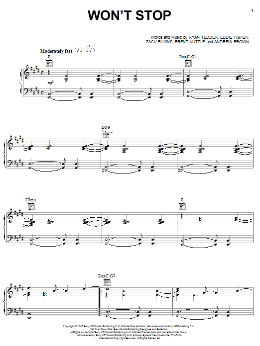 OneRepublic Won't Stop Sheet Music Notes & Chords for Piano, Vocal & Guitar (Right-Hand Melody) - Download or Print PDF