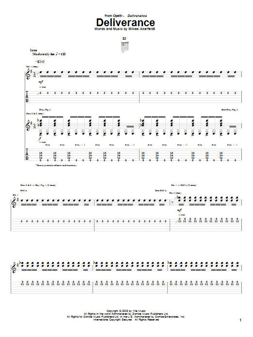 Opeth Deliverance Sheet Music Notes & Chords for Guitar Tab - Download or Print PDF