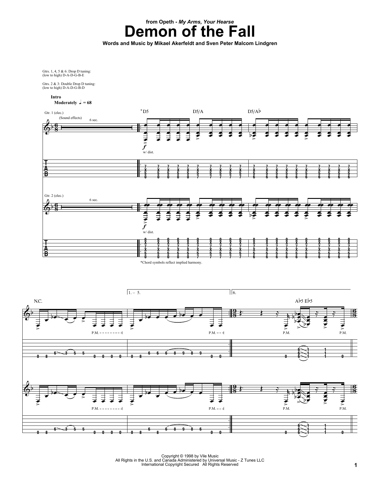 Opeth Demon Of The Fall Sheet Music Notes & Chords for Guitar Tab - Download or Print PDF