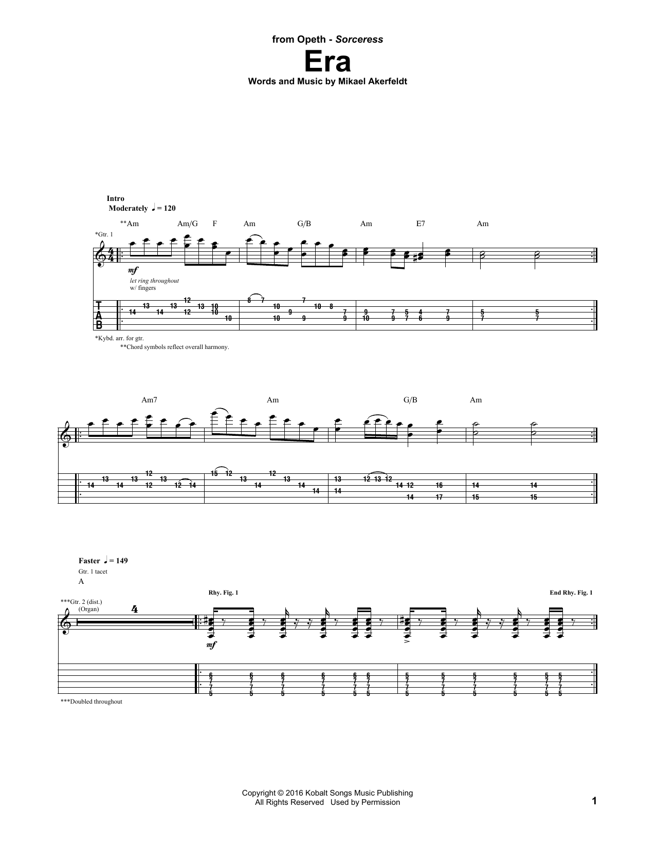 Opeth Era Sheet Music Notes & Chords for Guitar Tab - Download or Print PDF