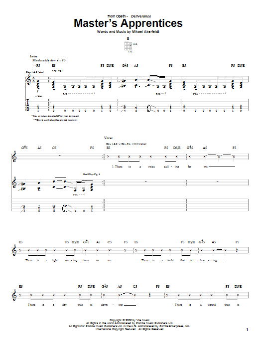 Opeth Master's Apprentices Sheet Music Notes & Chords for Guitar Tab - Download or Print PDF