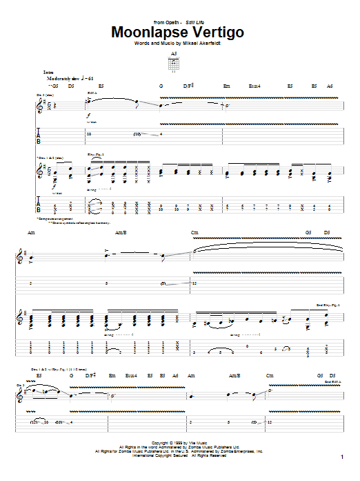 Opeth Moonlapse Vertigo Sheet Music Notes & Chords for Guitar Tab - Download or Print PDF