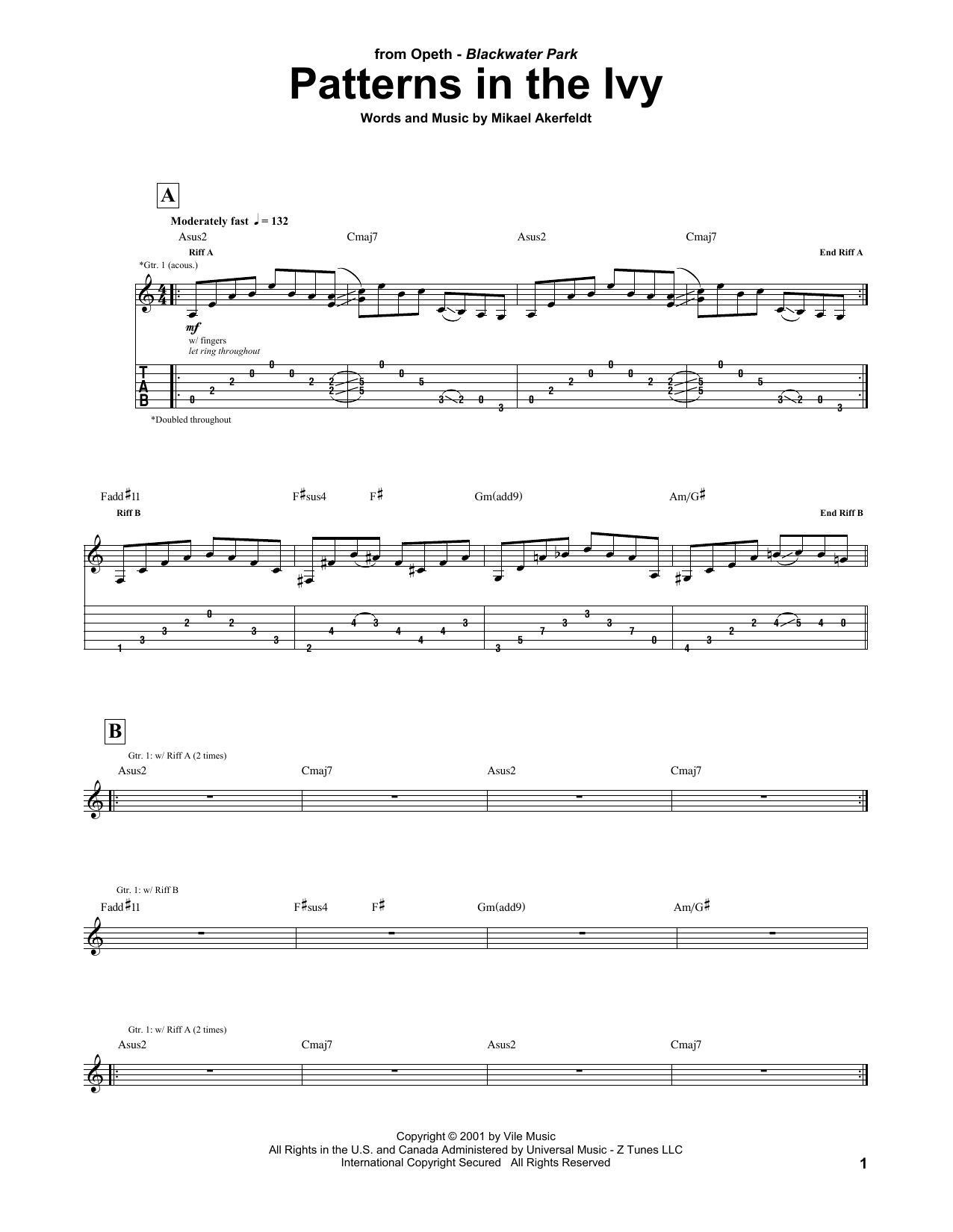 Opeth Patterns In The Ivy Sheet Music Notes & Chords for Guitar Tab - Download or Print PDF