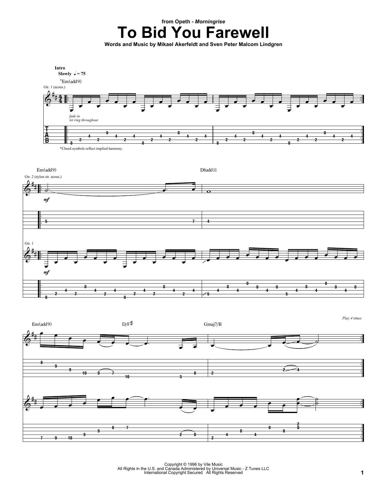 Opeth To Bid You Farewell Sheet Music Notes & Chords for Guitar Tab - Download or Print PDF