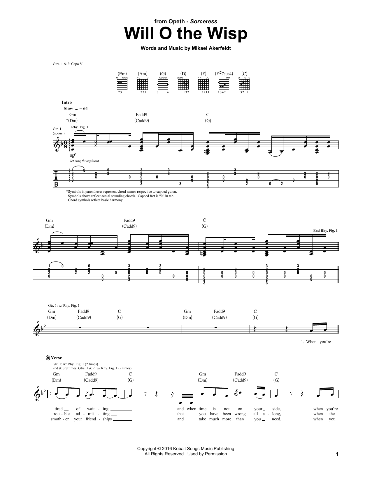 Opeth Will O The Wisp Sheet Music Notes & Chords for Guitar Tab - Download or Print PDF