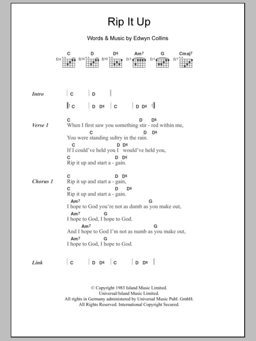 Orange Juice Rip It Up Sheet Music Notes & Chords for Lyrics & Chords - Download or Print PDF