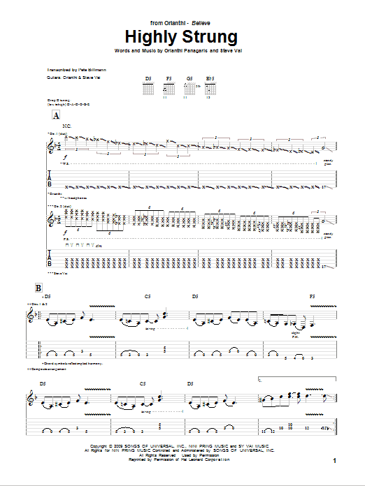 Orianthi Highly Strung Sheet Music Notes & Chords for Guitar Tab - Download or Print PDF