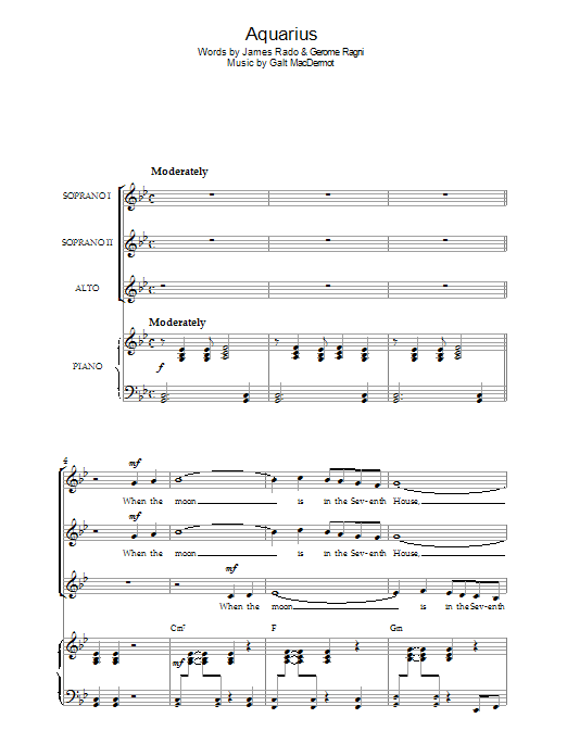 Galt MacDermot Aquarius (from 'Hair') Sheet Music Notes & Chords for SSA - Download or Print PDF