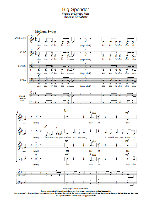 Shirley Bassey Big Spender (from Sweet Charity) (arr. Nicholas Hare) Sheet Music Notes & Chords for SATB - Download or Print PDF