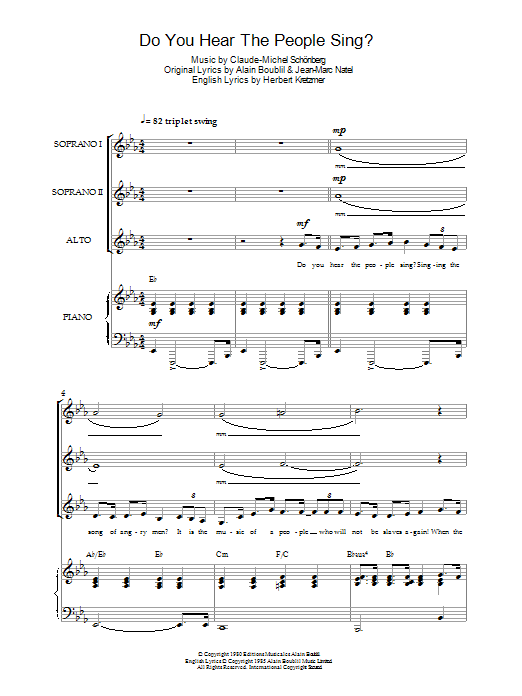Boublil and Schonberg Do You Hear The People Sing? (from Les Miserables) Sheet Music Notes & Chords for SSA - Download or Print PDF