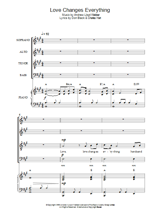 Andrew Lloyd Webber Love Changes Everything (from Aspects Of Love) (arr. Jeremy Birchall) Sheet Music Notes & Chords for SATB - Download or Print PDF