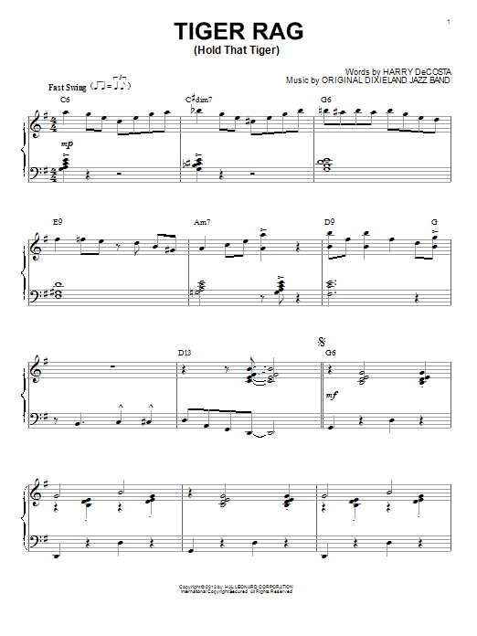 Original Dixieland Jazz Band Tiger Rag (Hold That Tiger) (arr. Brent Edstrom) Sheet Music Notes & Chords for Piano - Download or Print PDF