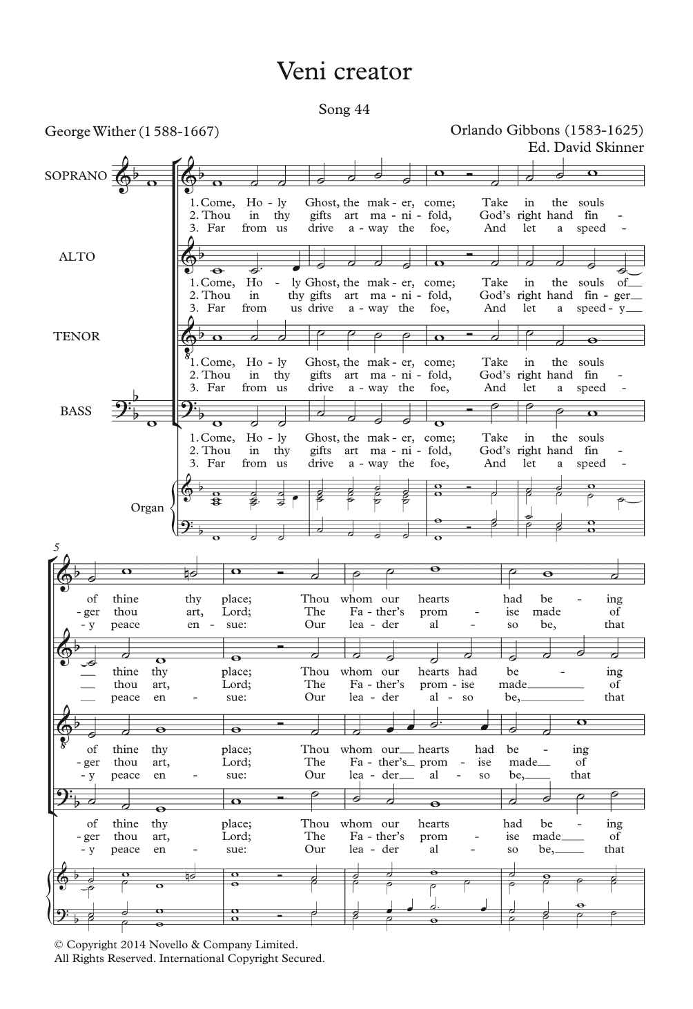 Orlando Gibbons Veni Creator Sheet Music Notes & Chords for SATB - Download or Print PDF