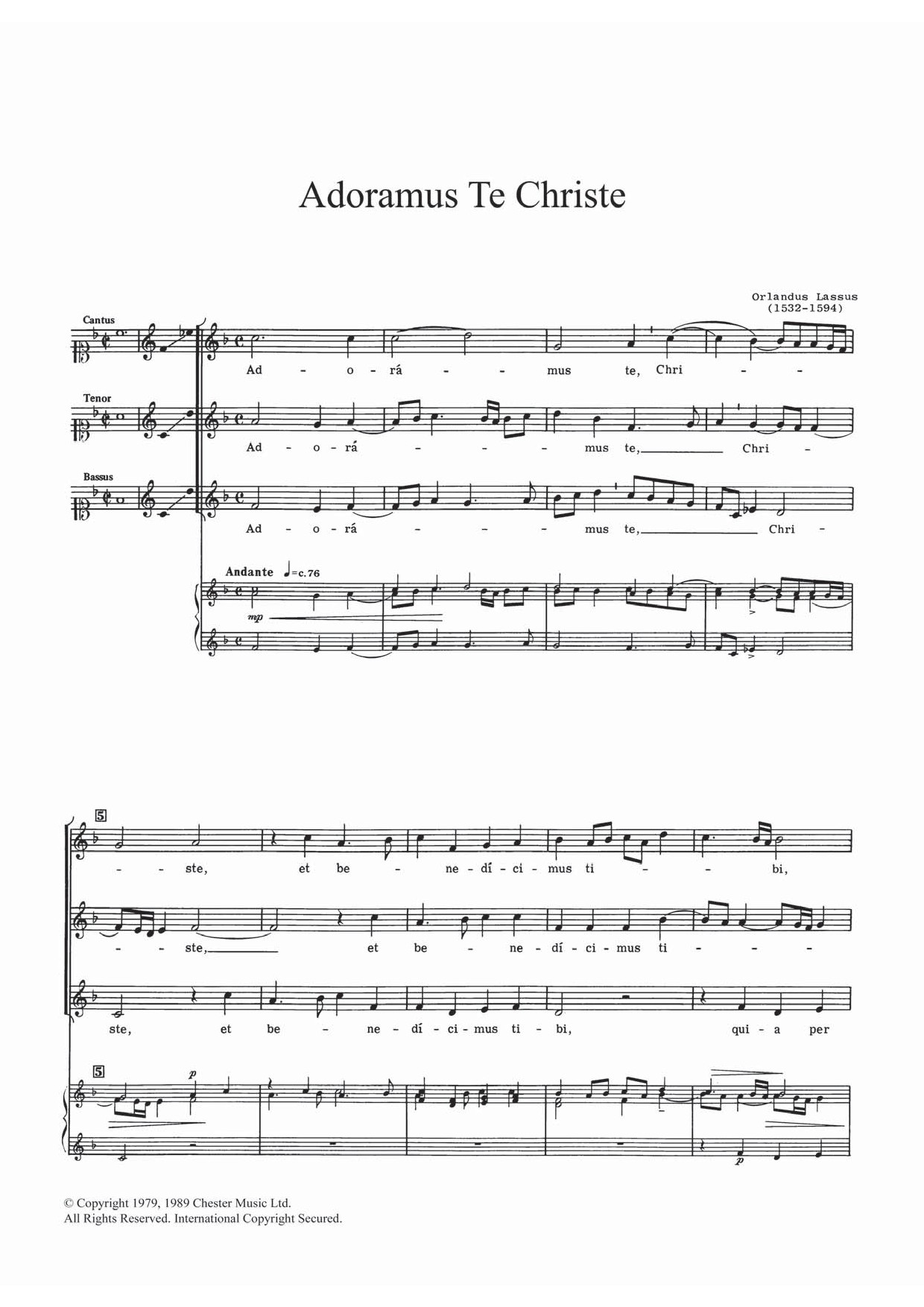 Orlandus Lassus Adoramus Te Christe Sheet Music Notes & Chords for STB - Download or Print PDF