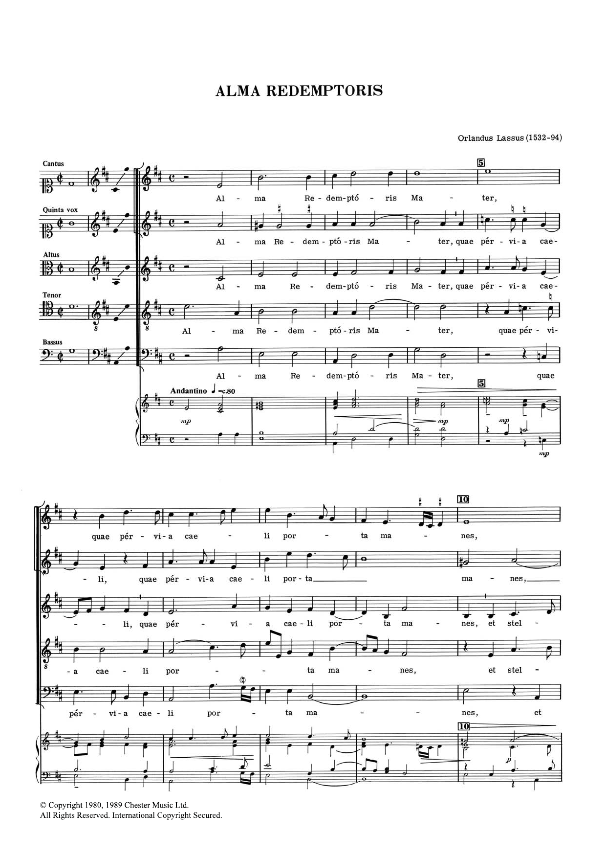 Orlandus Lassus Alma Redemptoris Sheet Music Notes & Chords for Choral SAATB - Download or Print PDF